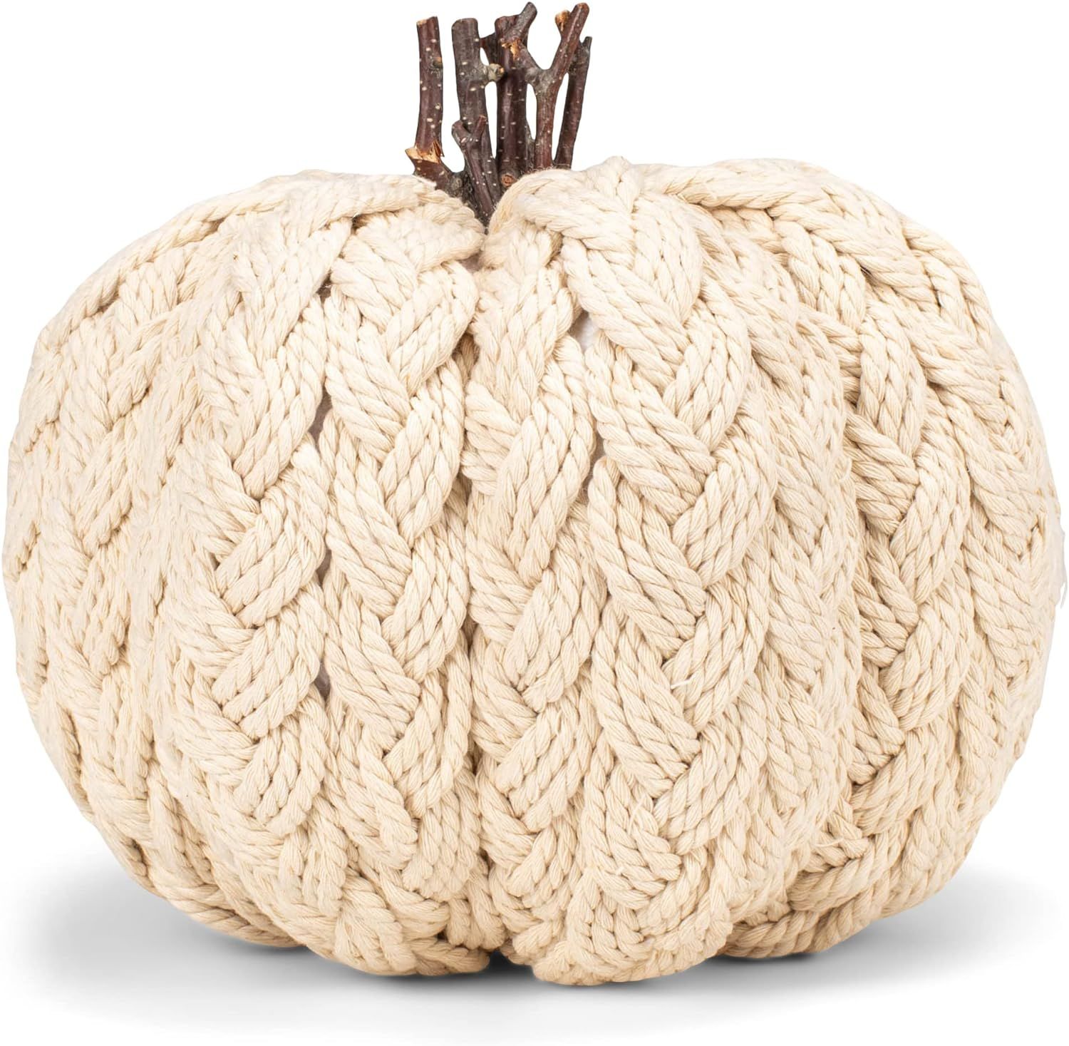 Napco Classic Cream Pumpkin 8 x 8 Cable Knit Polyester Tabletop Holiday Figurine | Amazon (US)