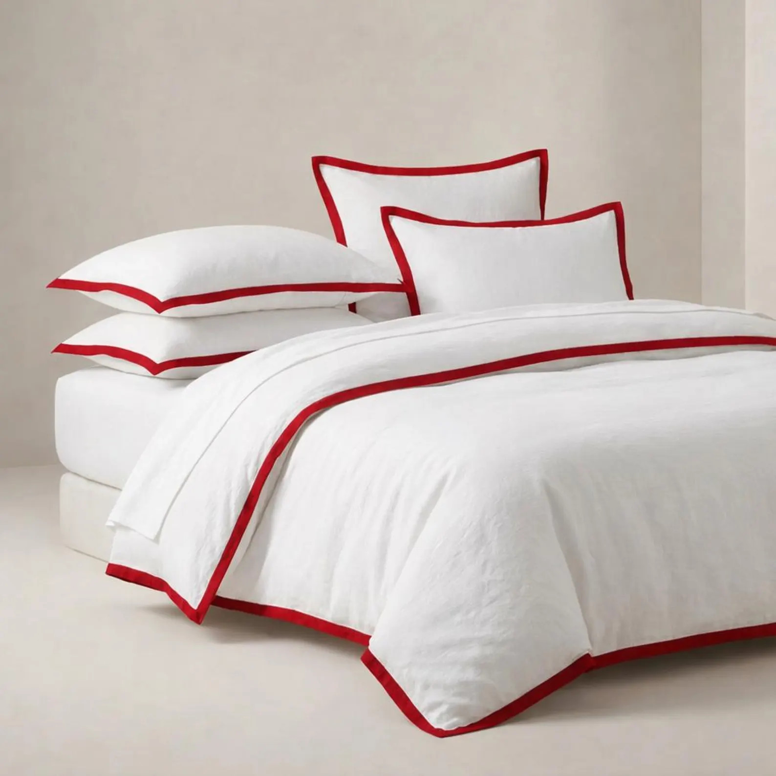 400TC Cotton Sateen Duvet Cover Set – White Bedding with Red Border | Etsy (Global)