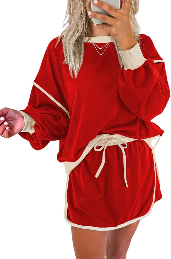 Ecosunny 2 Piece Sets for Women Casual Tracksuit Sweatshirt Waist Skirted Skorts Matching Set Lou... | Amazon (US)