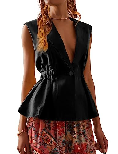IDEALSANXUN Cotton Linen Vests for Women Fashion Dressy Casual Summer Sleeveless Blazers Lightwei... | Amazon (US)