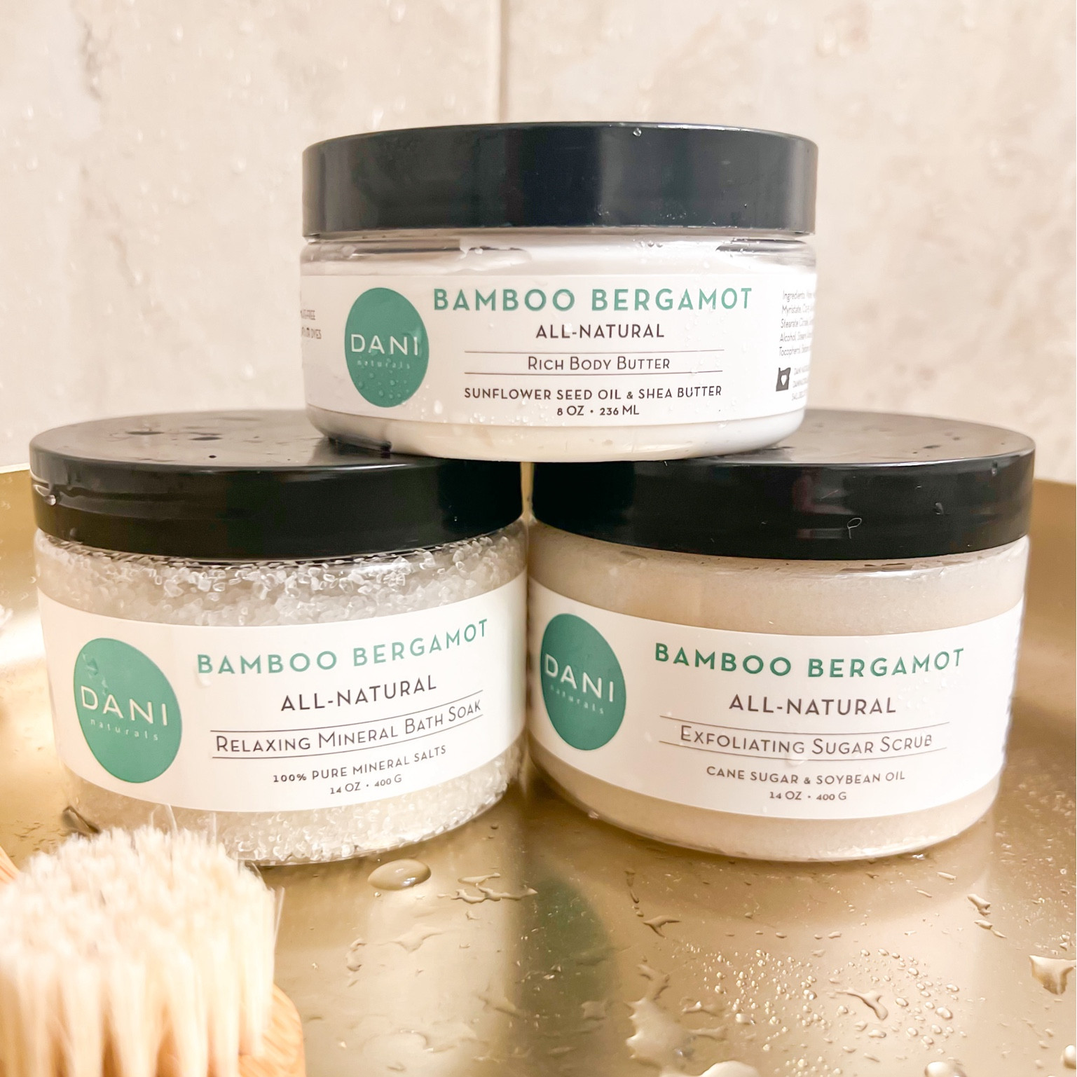 Luxurious body set! This Bergamot Bamboo smells like a day at the spa and made my skin so soft (especially necessary after a day at the pool with the kids)! 

This set includes: 
- Body Butter
- Body Polish
- Bath Soak

They are so good! Check out all of Dani Naturals products & fragrances! I can’t wait to try them all! 

#LTKBeauty #LTKFamily #LTKOver40