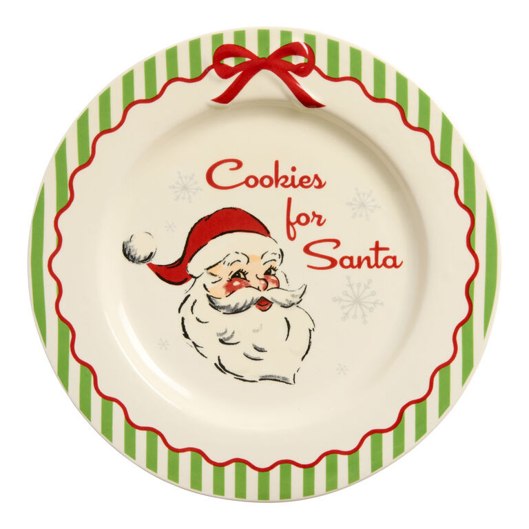 Red and Green Vintage Stripe Santa Claus Cookie Plate | World Market