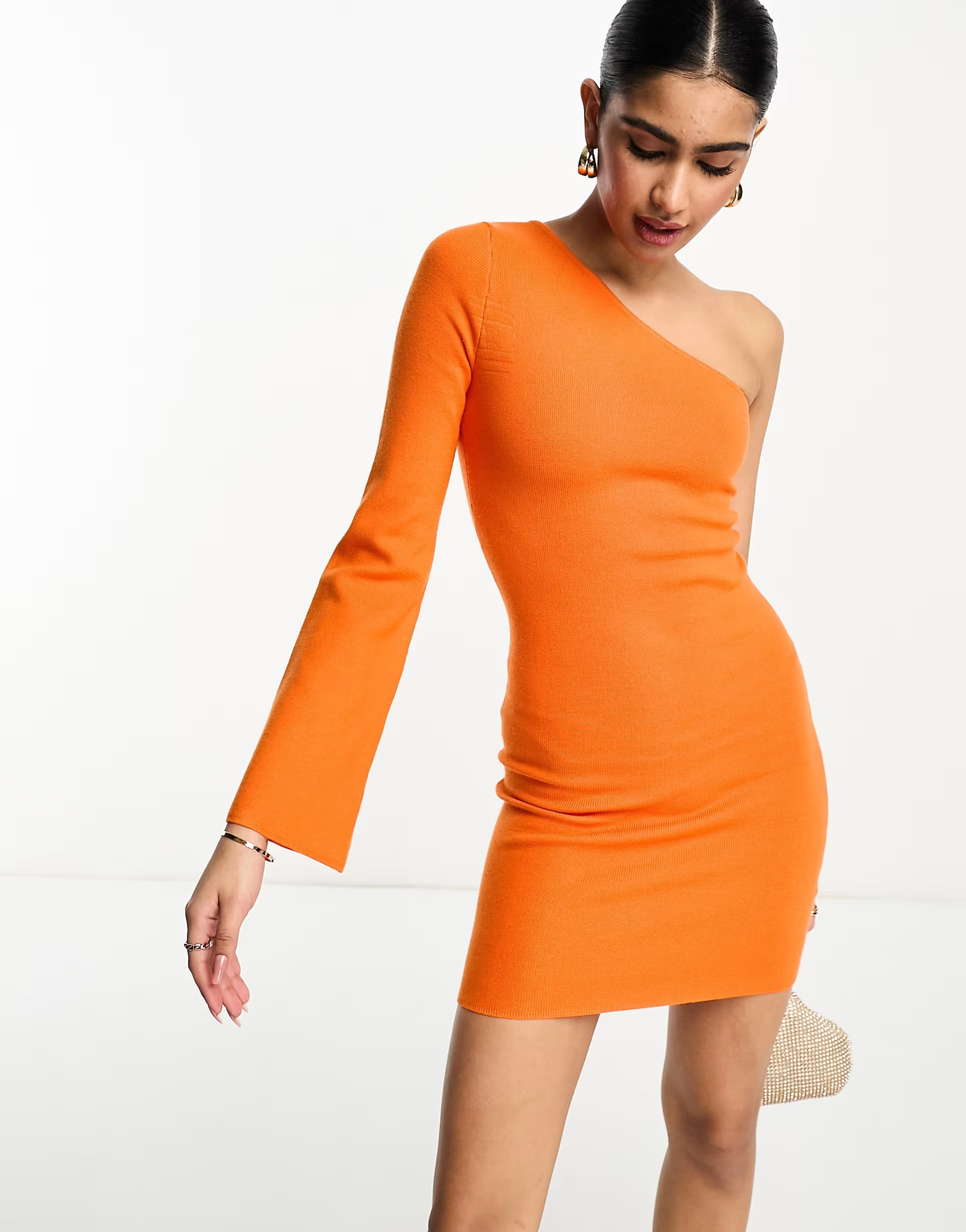 Pretty Lavish one shoulder knit mini dress in orange | ASOS (Global)