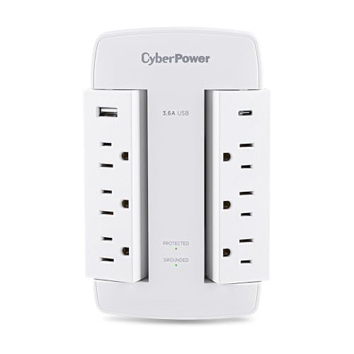 CyberPower CSP600WSURC5 Professional Surge Protector, 900J/125V, 6 Swivel Outlets, 1 USB-C Charge Port, Wall Tap Design, White, UL listed | Amazon (US)