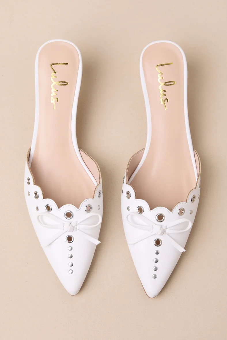 Cerine White Studded Pointed-Toe Mule Pumps | Lulus