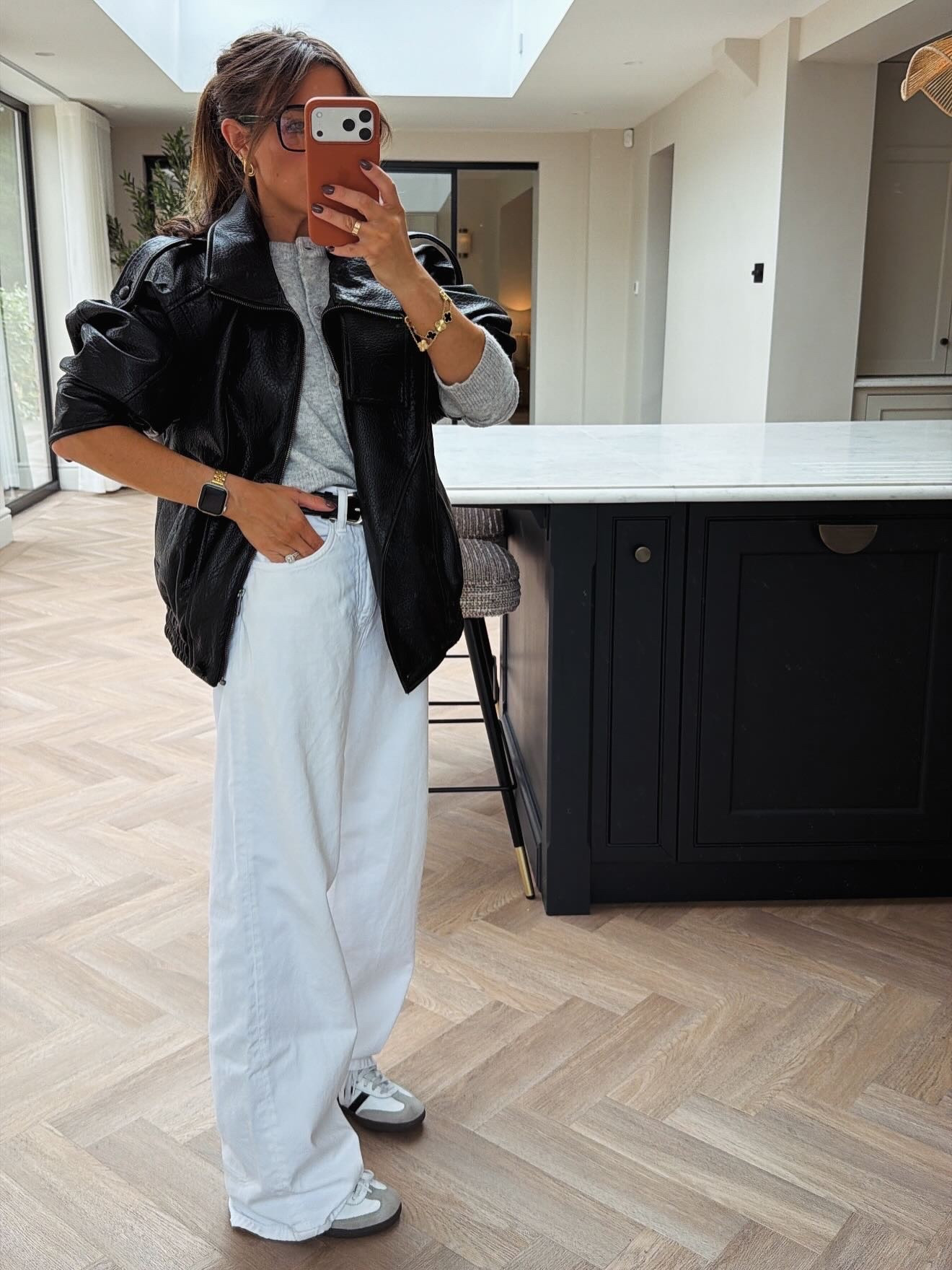 Faux leather jacket styling, leather jacket, autumn outfit, white jeans, everyday look, easy simple looks, grey knitwearr

#LTKjeans #LTKautumn