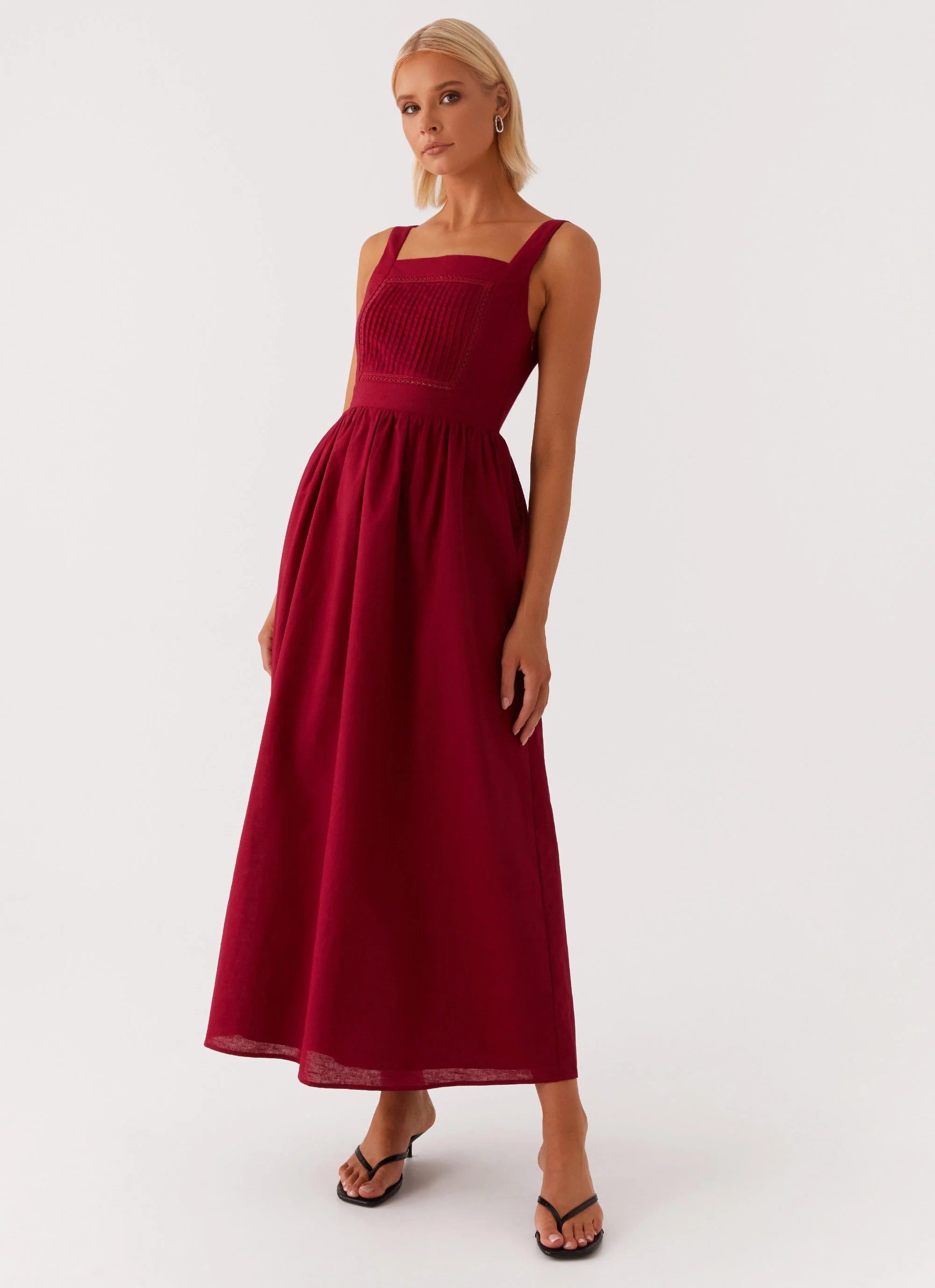 Brylin Linen Midi Dress - Red | Peppermayo (Global)