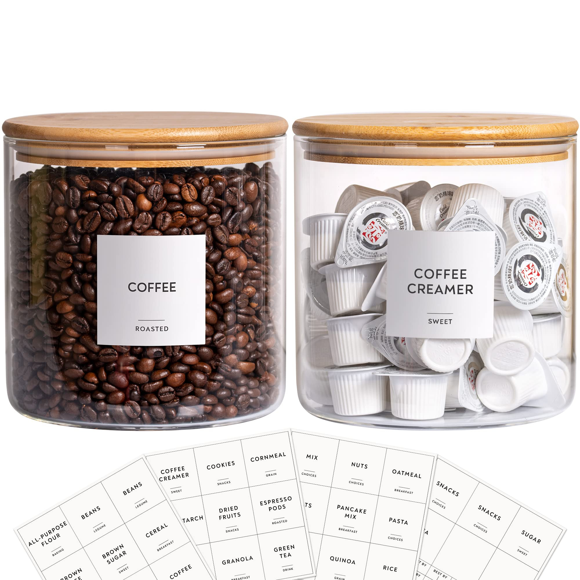 Laramaid Paquete de 2 botes de vidrio de 73 onzas con etiquetas minimalistas, tarros redondos de ... | Amazon (US)