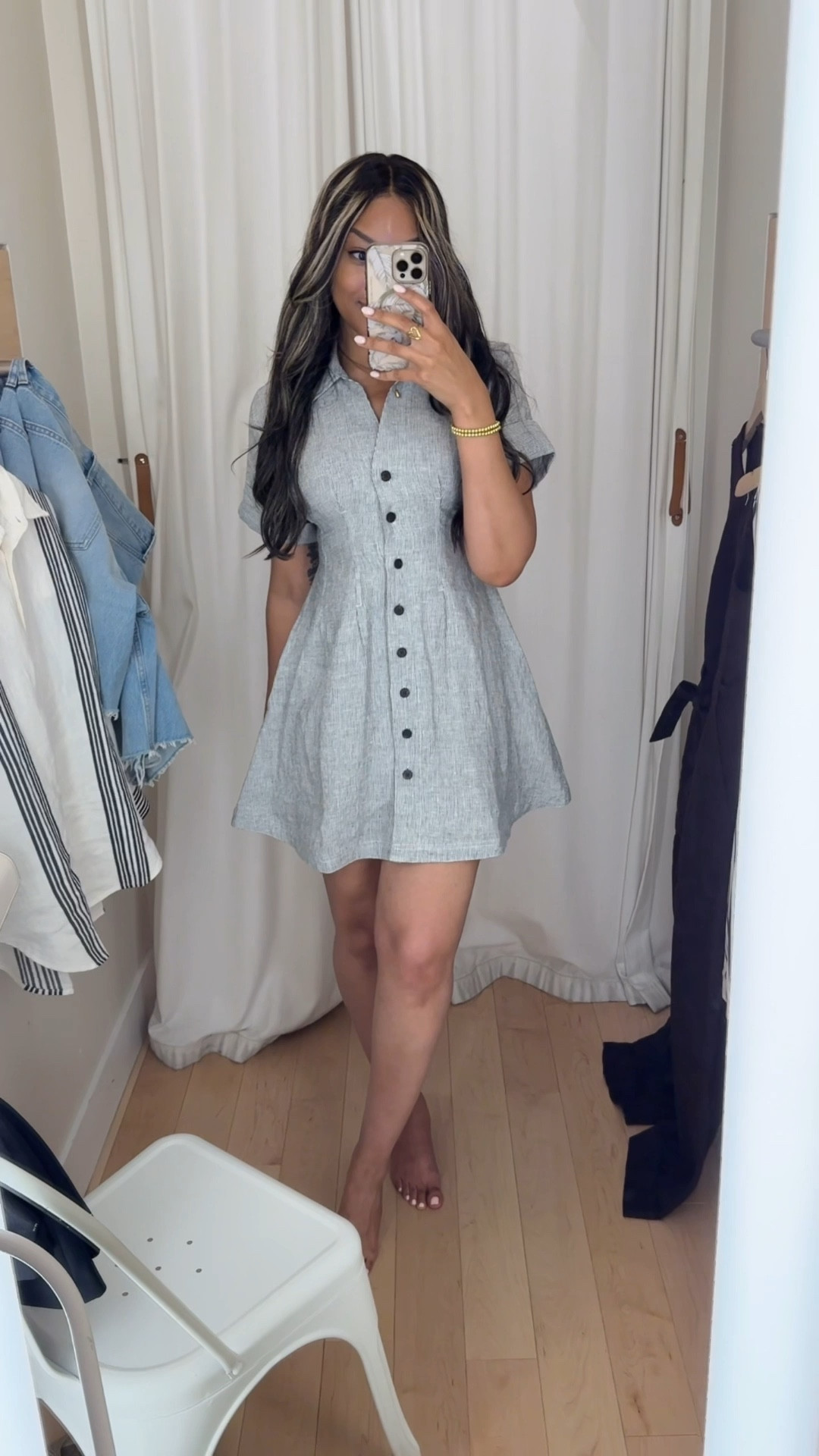 Madewell dresses and flats are all 25% off right now 😍 wearing XXS in The Perry Mini Linen Shirtdress and 00 in Tucked Mini Shirtdress 🤍

Spring dresses outfit dress button front mini business casual lightweight flowy fit and flare striped blue 

#LTKootd #LTKSaleAlert