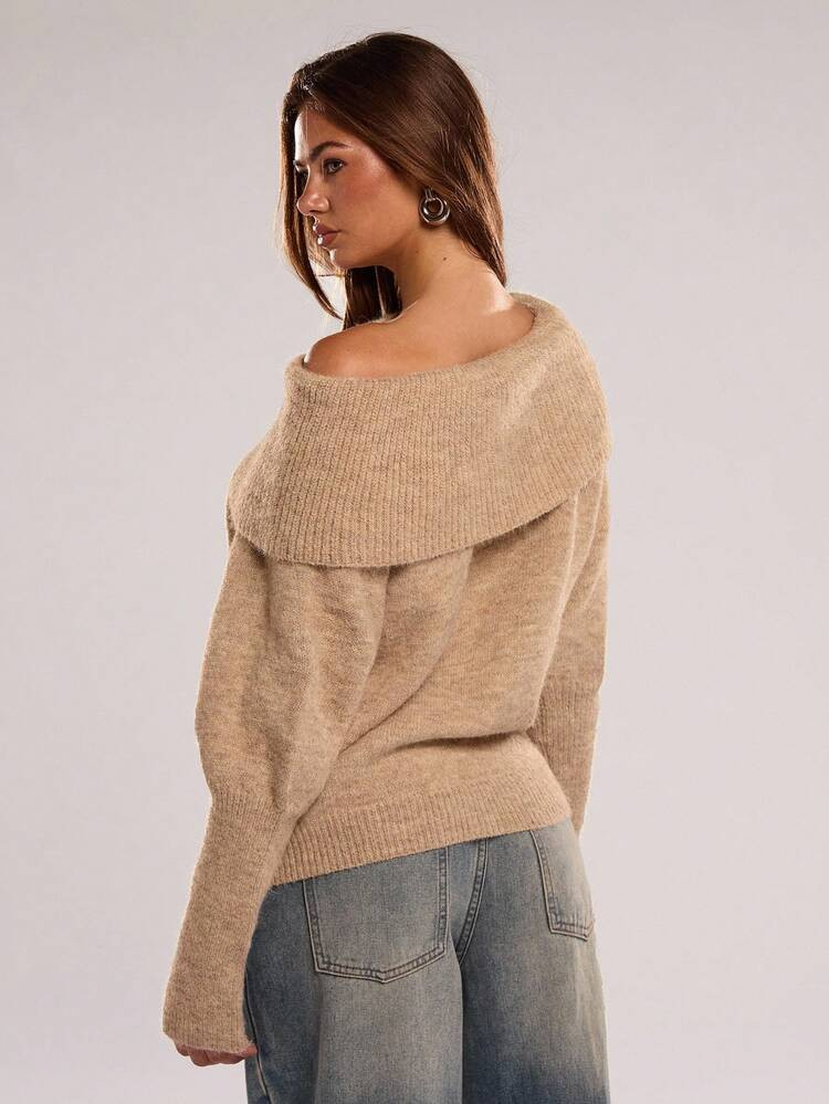 SHEIN BAE Women's Casual Off Shoulder Pullover Sweater,Winter,Winter Clothes ,Winter Clothes For Women,Fall Clothes For Women ,Halloween,Christmas , New Year ,Thanksgiving, Party , | SHEIN