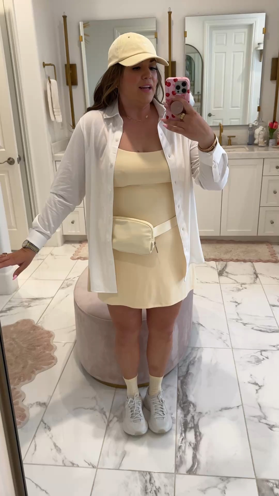 curvy midsize butter yellow lululemon athleisure spring look! wearing size 14 in dress (i size up!) and size large in white over shirt 

#LTKSeasonal #LTKMidsize #LTKActive