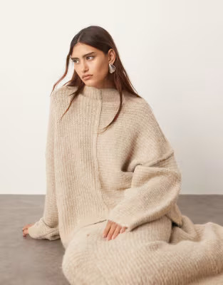 ARRANGE contrast stitch knit exposed seam sweater in taupe - part of a set | ASOS (Global)