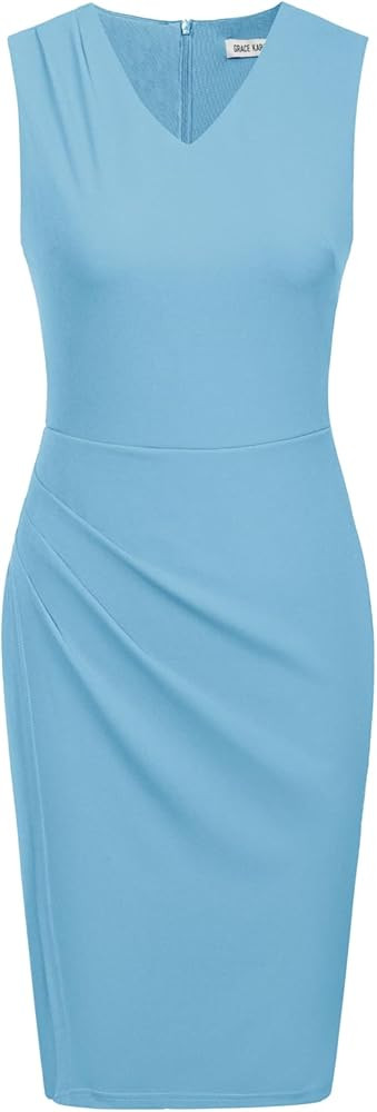 GRACE KARIN Women's Wear to Work Dress V Neck Sleeveless Ruched Wrap Office Party Pencil Dresses | Amazon (US)