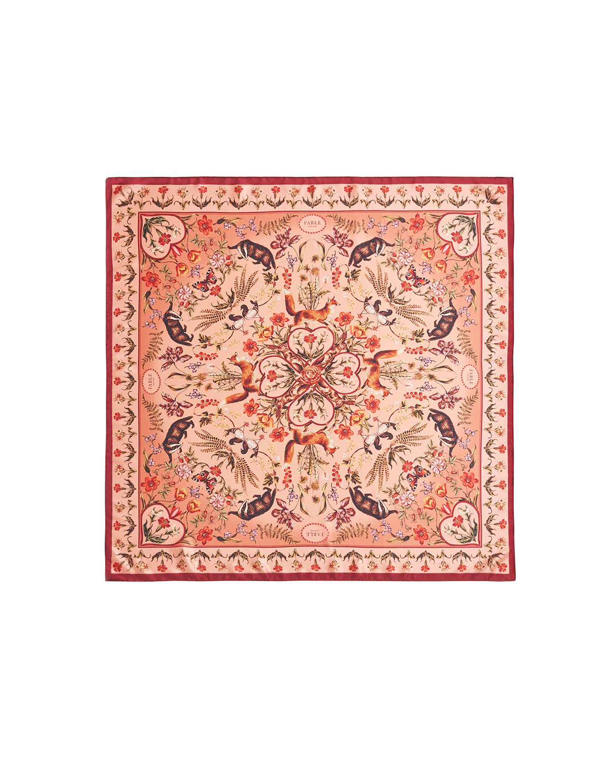 Peach Folksy Fox Tales Square Scarf | Fable England