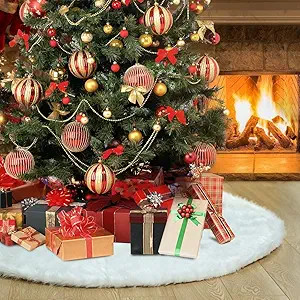 Christmas Tree Skirt - 48 Inches White Christmas Tree Skirt, High-End Soft Classic Fluffy Faux Fu... | Amazon (US)