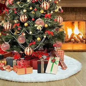 Christmas Tree Skirt - 48 Inches White Christmas Tree Skirt, High-End Soft Classic Fluffy Faux Fu... | Amazon (US)