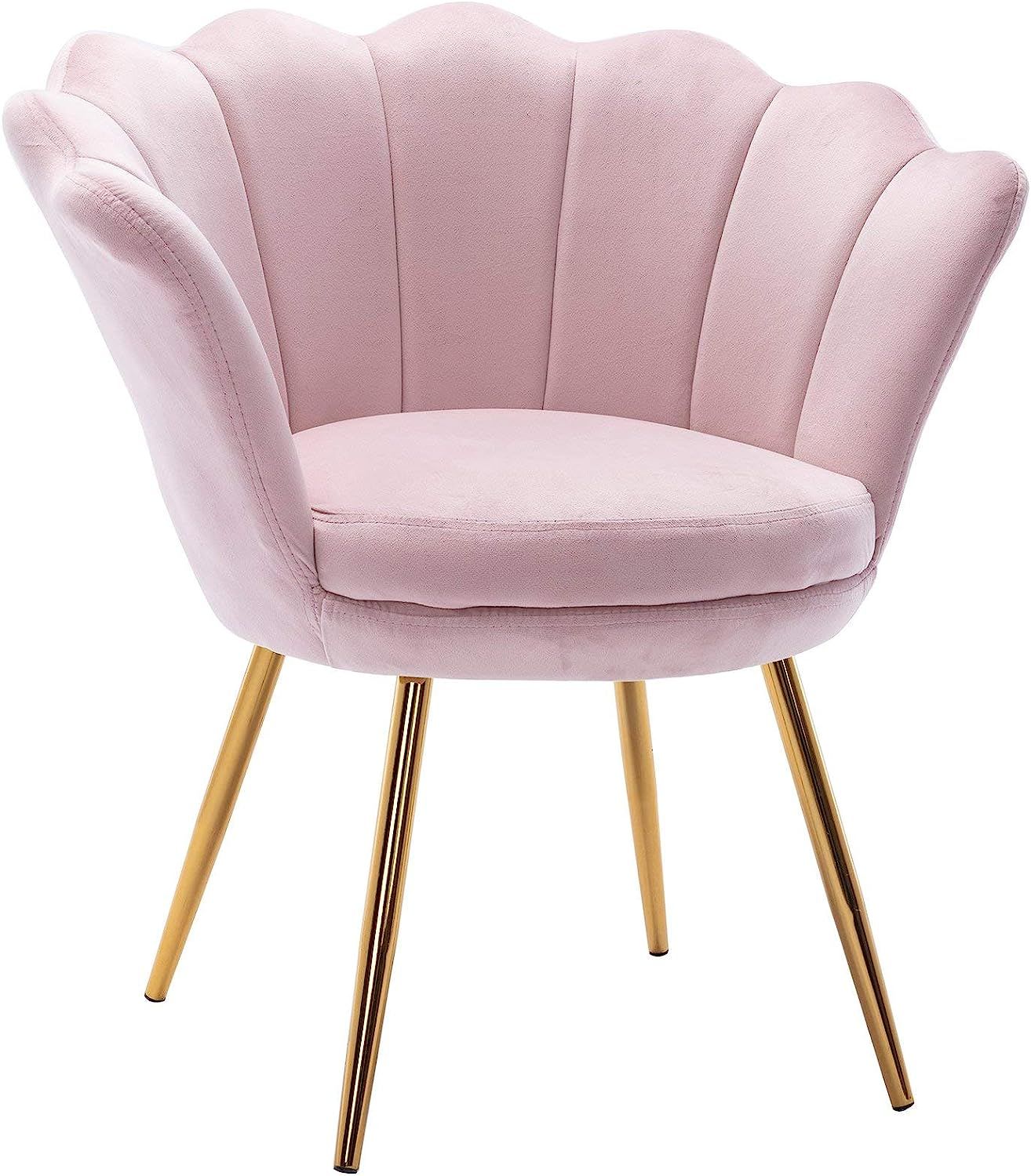 Velvet Upholstered Living Room Chair, Comfy Mid-Century Modern Light Pink Vanity Chair with Seash... | Amazon (US)