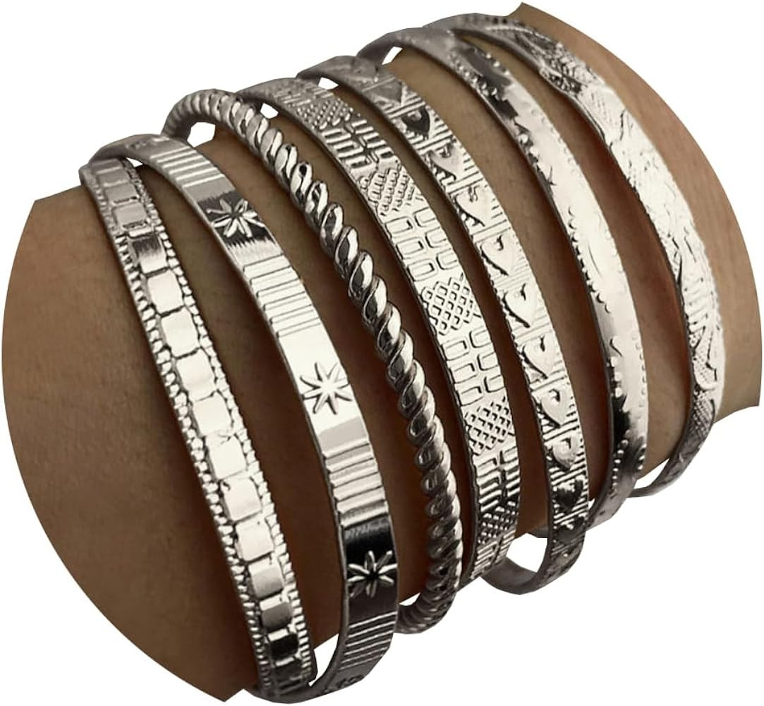 IFKM Gold Bangle Bracelets For Women Girls, 14k Gold Plated Multi Layer Stackable Cuff Bracelet S... | Amazon (US)