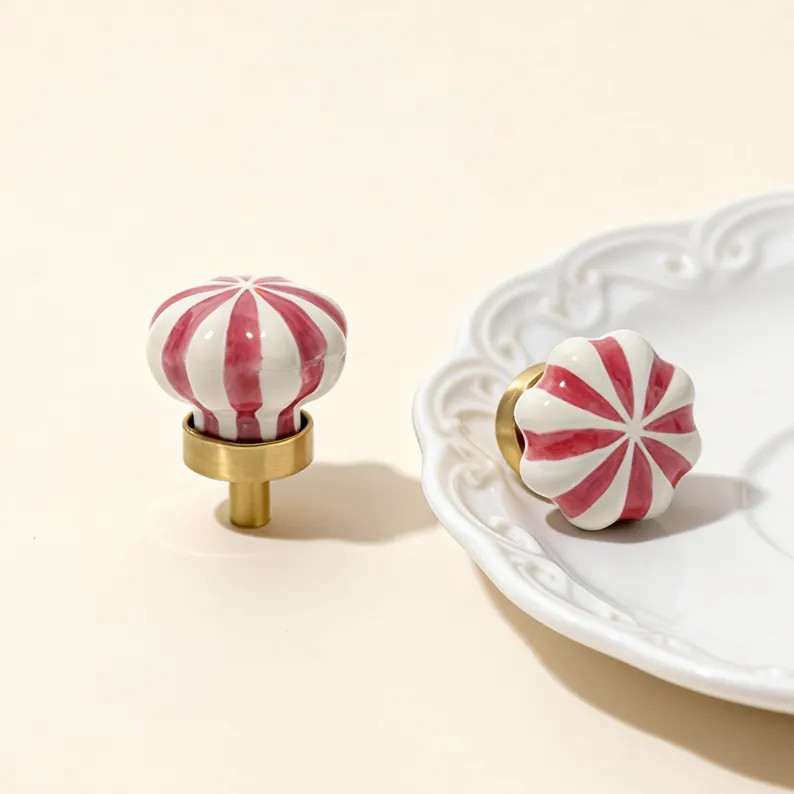 Striped Ceramic Drawer Knob, Brass Pumpkin Cabinet Handle, Pink Closet Knobs - Etsy Canada | Etsy (US)