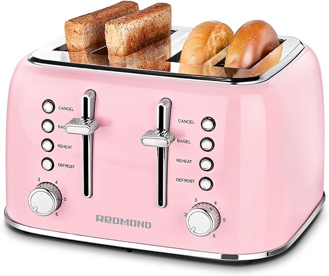 REDMOND Toaster 4 Slice, Retro Stainless Steel Toaster with Extra Wide Slots Bagel, Defrost, Rehe... | Amazon (US)