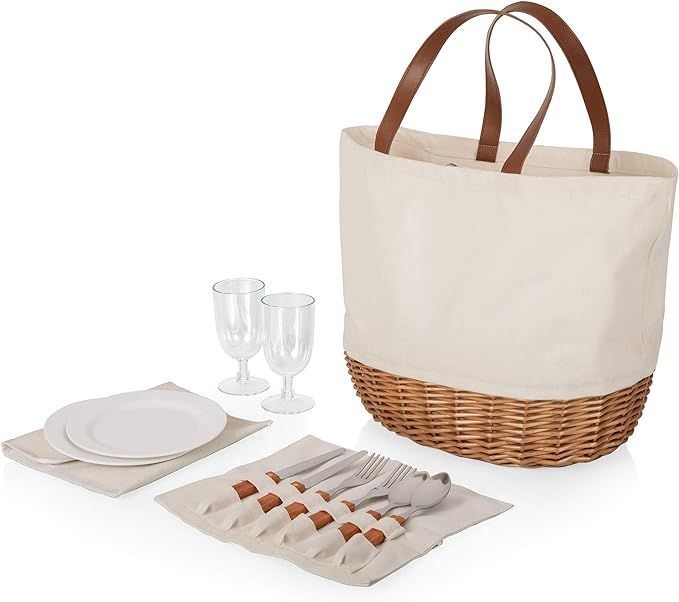 PICNIC TIME Promenade Picnic Basket for 2, Canvas and Willow Picnic Set - Includes Utensil Set, G... | Amazon (US)