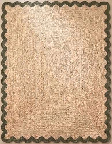 Handwoven Jute Area Rug with Scalloped Border, Natural Fiber Indoor Rug for Entryway Hallway Bedr... | Amazon (US)