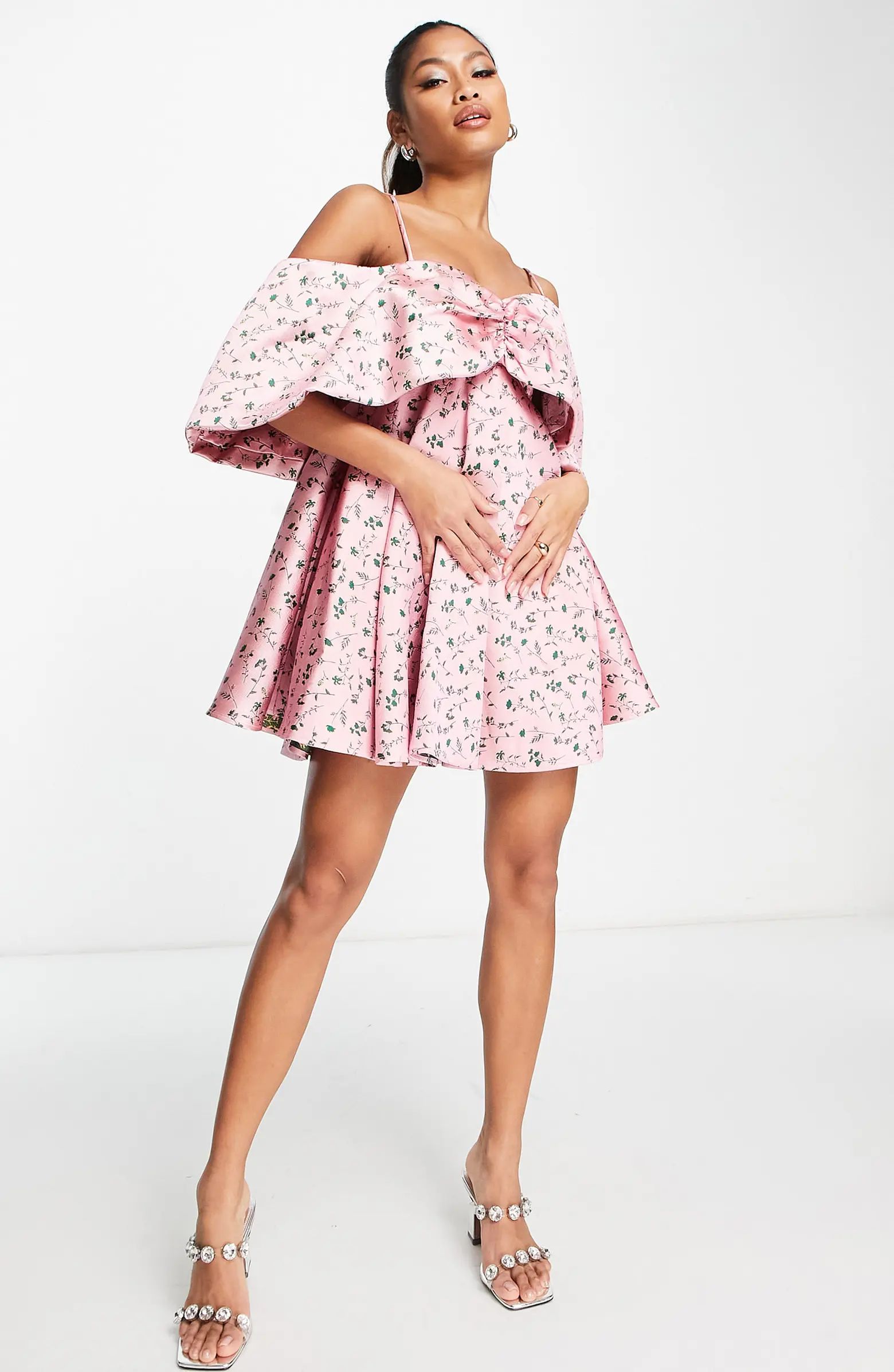 EDITION Floral Cold-Shoulder Babydoll Minidress | Nordstrom