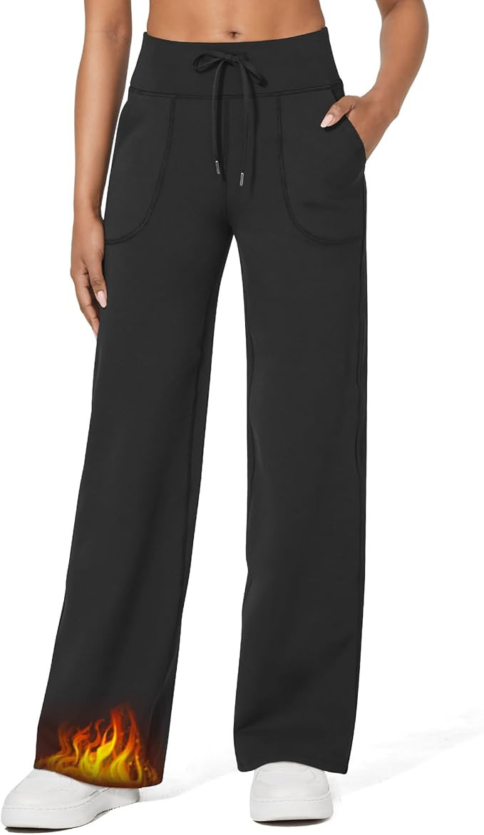 G4Free Wide Leg Fleece Lined Pants Women Drawstring Waist Winter Work Pants with Pockets for Casu... | Amazon (US)