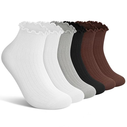 wernies Ruffle Socks Womens 6 Pairs，Cute Ankle Lettuce Edge Frilly Crew Socks | Amazon (US)