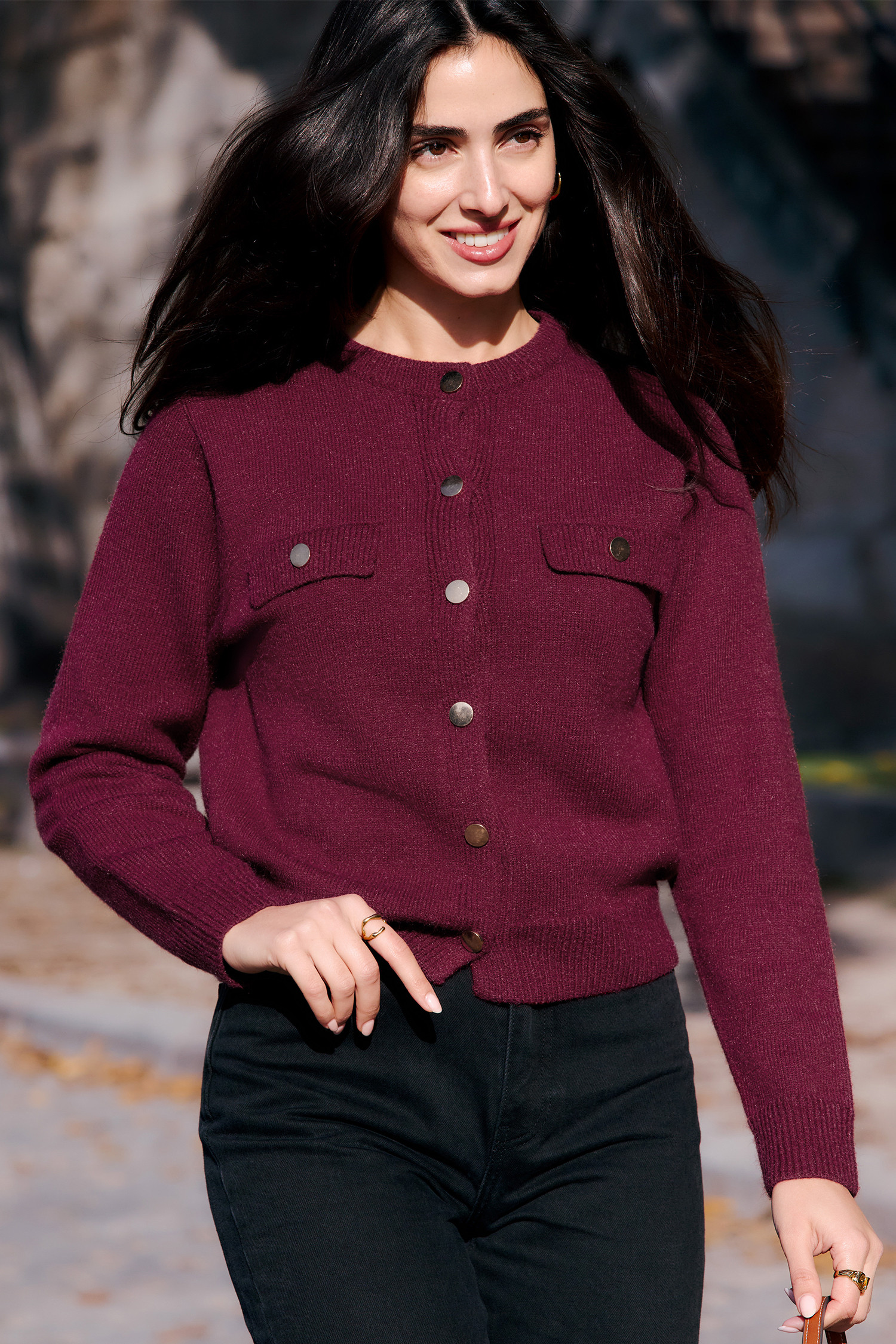 Burgundy Long Sleeve Button Up Cardigan | Cupshe US