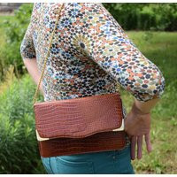 Vintage Retro Brown Purse Croc Shoulder Bag Golden Chain Strap | Etsy (US)