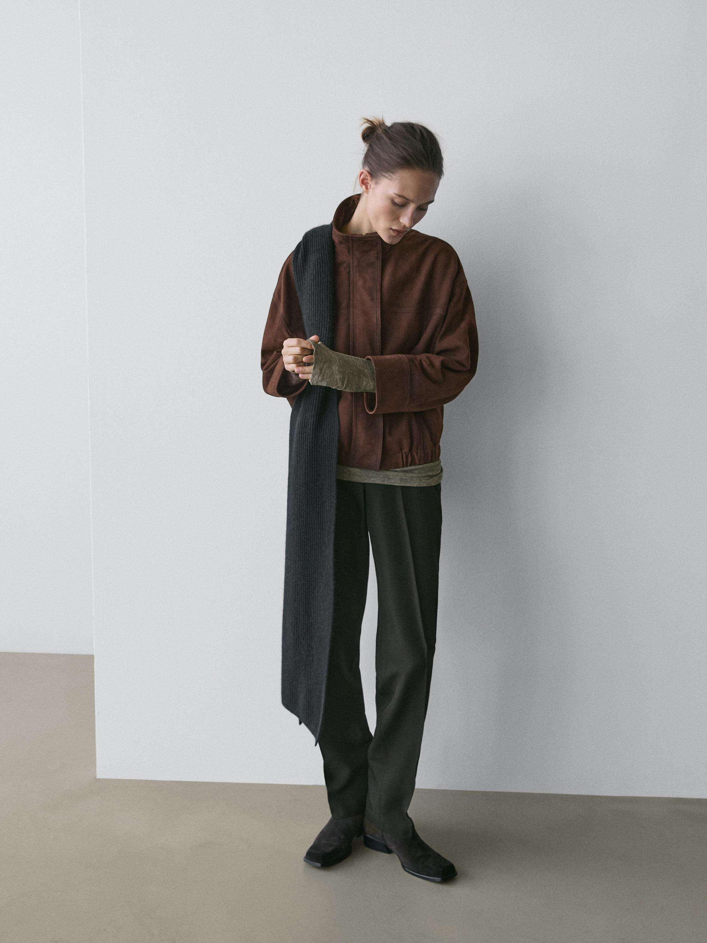 Suede leather bomber jacket | Massimo Dutti US
