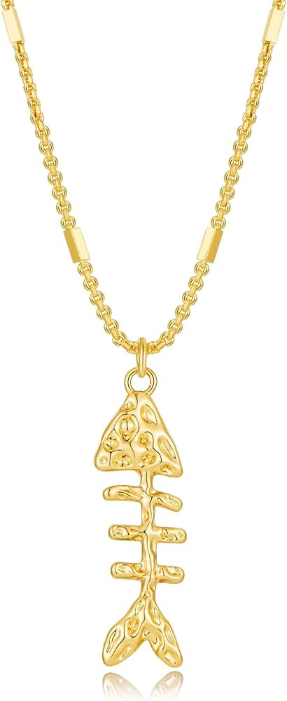 Fish Pendant Necklace for Women 14k Gold Plated Ball Chain Bohemian Pearl Fish Charm Pendant Neck... | Amazon (US)