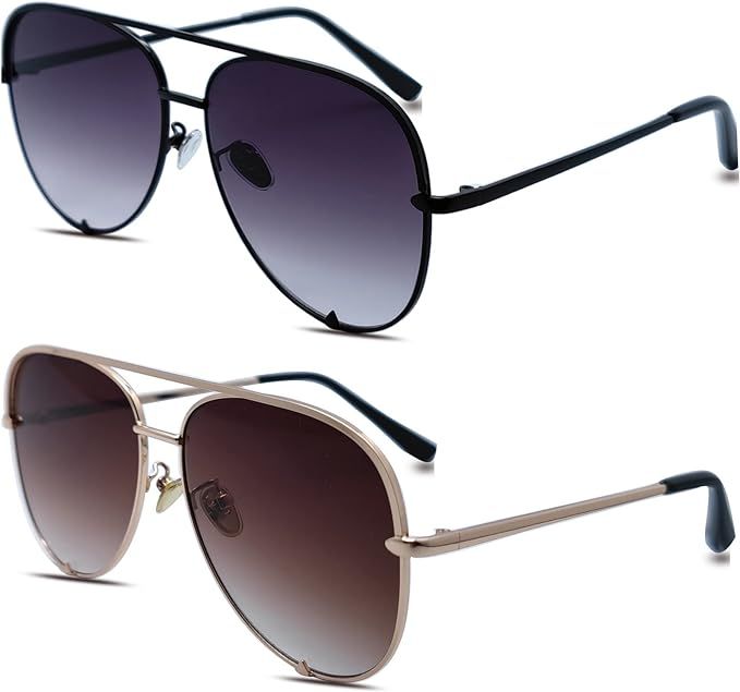 Mriendao Aviator Sunglasses for Women and Men, Classic Black Shades Trendy Pilot Sun Glasses Meta... | Amazon (US)