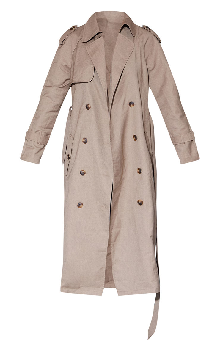 Petite Stone Woven Oversized Trench Coat | PrettyLittleThing US