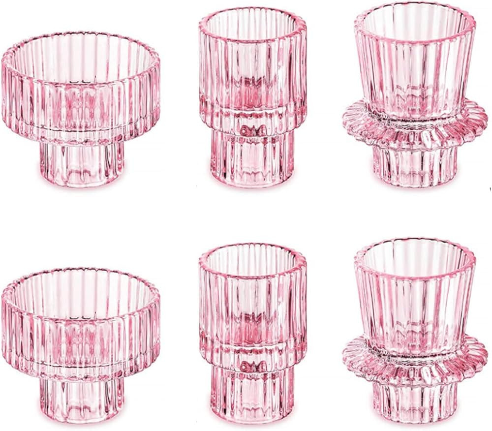 Candlestick Holders Pink for Taper and Tea Light: Reversible Glass Candle Holder Decorative for H... | Amazon (US)