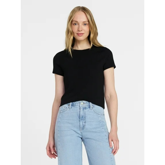 Time and Tru Women's Slim Fit Crewneck Tee with Short Sleeves, Sizes XS-XXXL | Walmart (US)