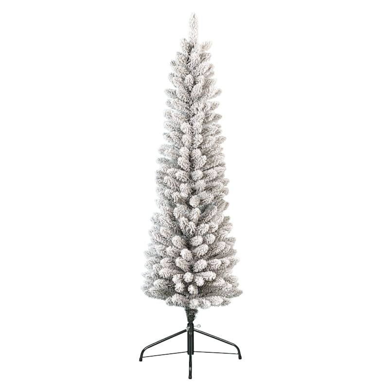 (A21) Unlit Flocked Slim Canadian Fir Christmas Tree, 5' | At Home