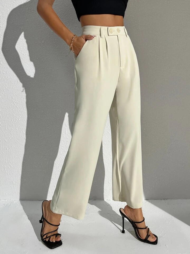 SHEIN PETITE High Waist Plicated Detail Pants | SHEIN