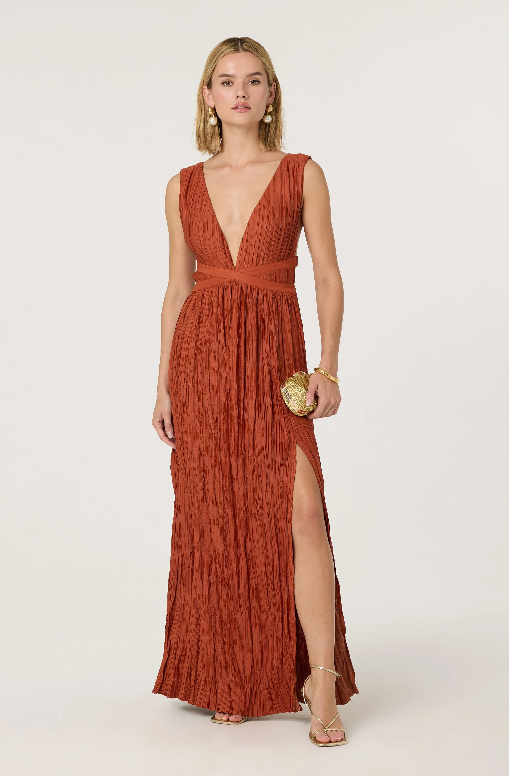 Tesni Pleated Maxi Dress - Rust / XS | ASTR The Label (US)