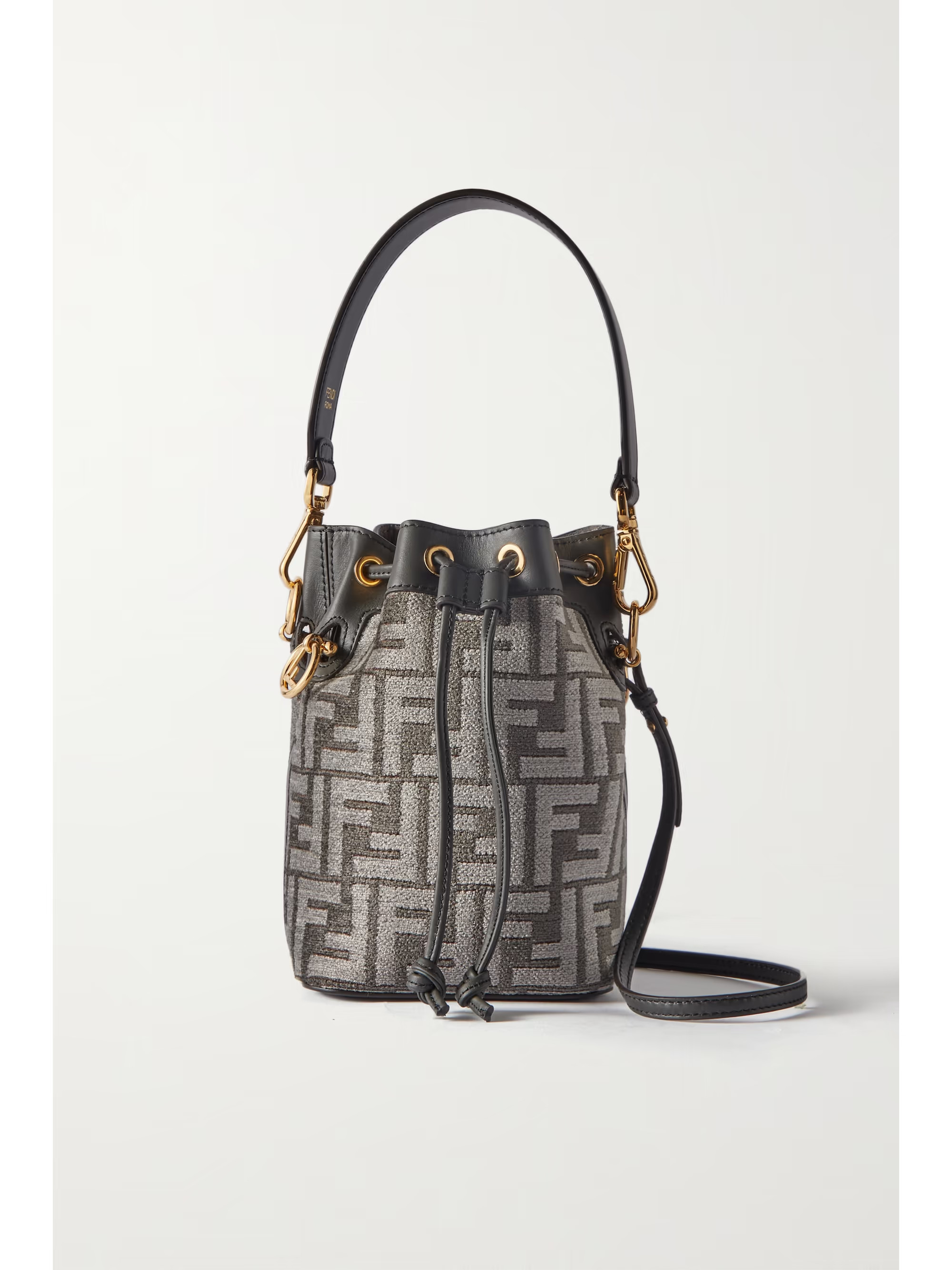 Gray Mon Tresor leather-trimmed logo-jacquard chenille shoulder bag | FENDI | NET-A-PORTER | NET-A-PORTER (US)