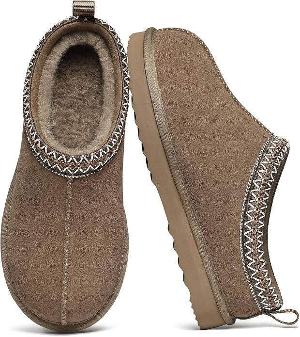 bebealy Genuine Suede Fuzzy Slippers for Women Winter Warm House Shoes | Comfortable Mini Boots f... | Amazon (US)