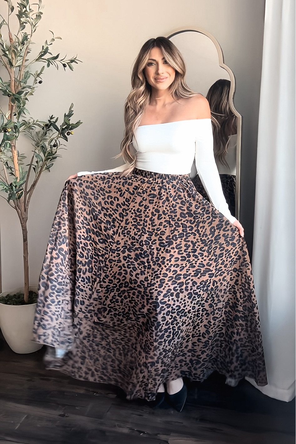 Leopard maxi skirt with off the shoulder, bodysuit. Thanksgiving outfit, holiday outfit, wearing an extra small in leopard skirt and a small in bodysuit ! 

#ThanksgivingOutfit #HolidayOutfit #BowTrend #PlaidSkirtOutfit 

#LTKStyleTip #LTKHoliday #LTKSeasonal