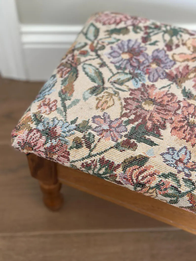 Vintage Floral Storage Ottoman Footstool | Tapestry Upholstered Wooden Stool | Cottagecore Footre... | Etsy (US)