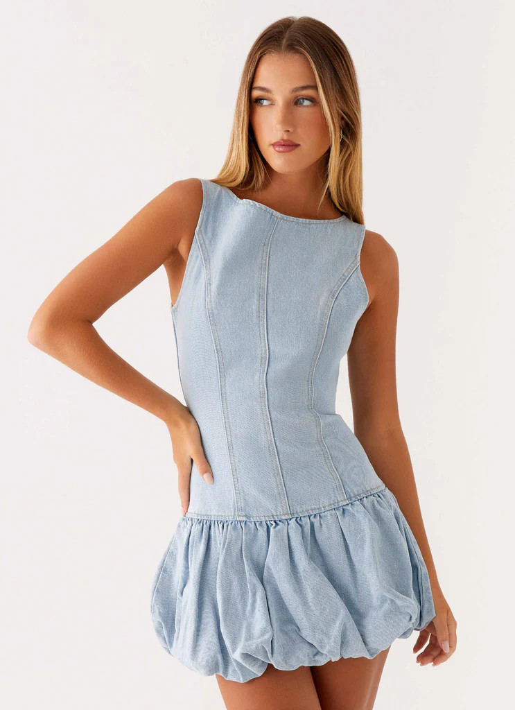 Meg Bubble Denim Mini Dress - Blue | Peppermayo (Global)
