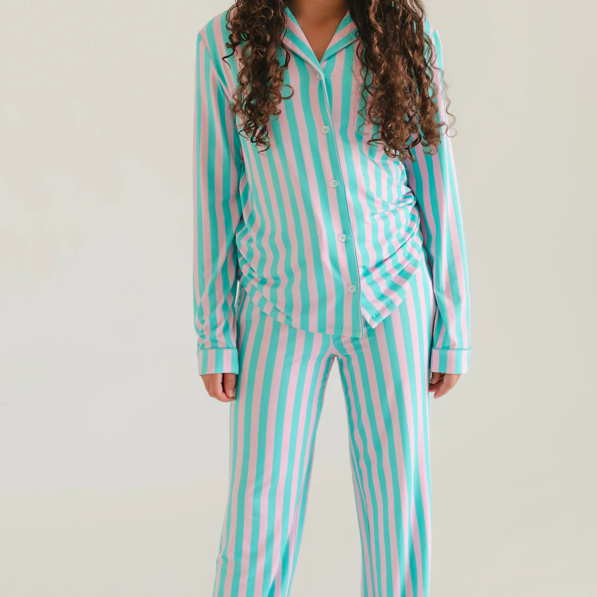 Girl's Button Up Set in Cotton Candy Stripes | Silks Design