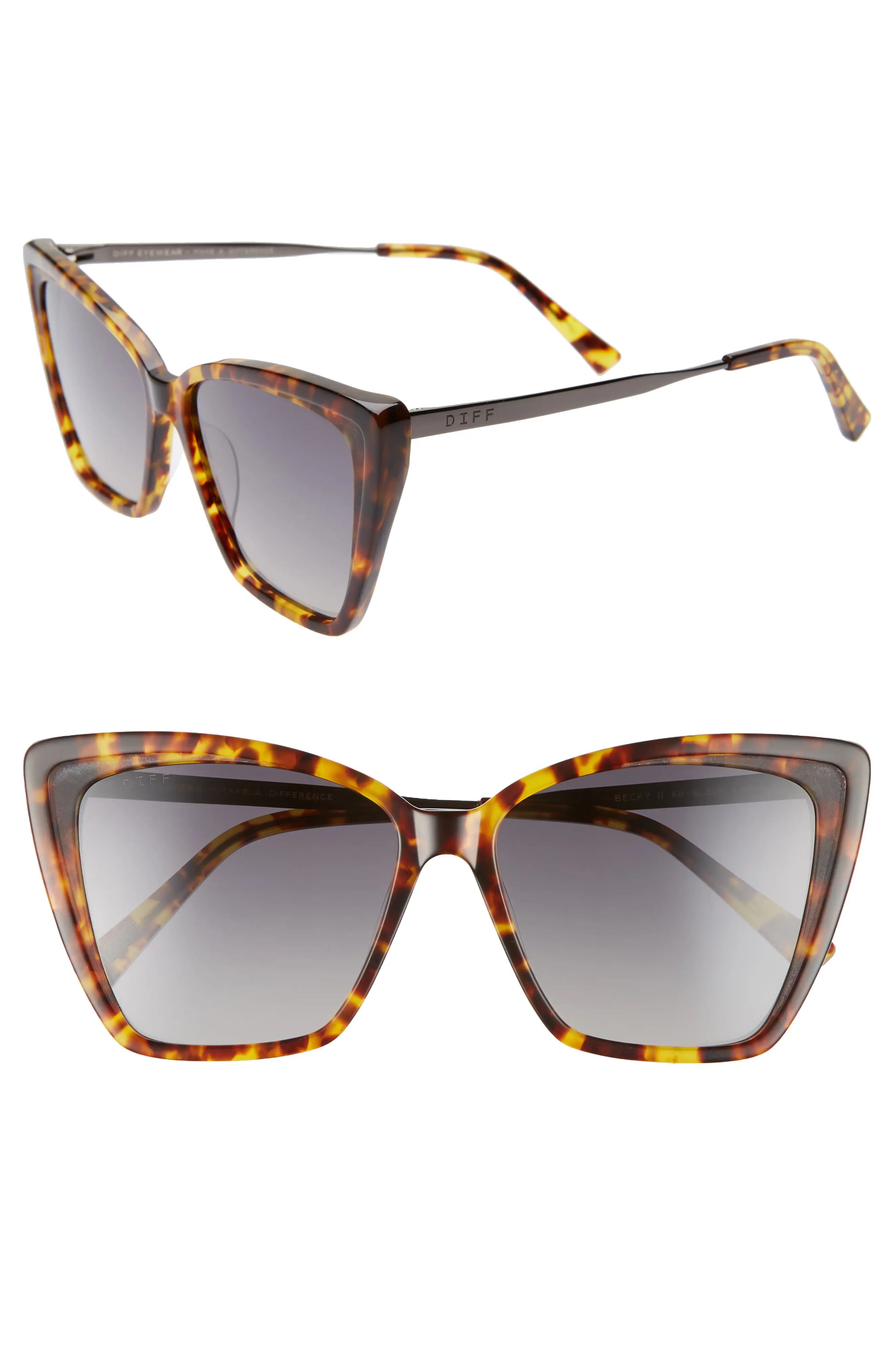 Women's Diff Becky Ii 55Mm Cat Eye Sunglasses - Amber Tortoise/ Blue Gradient | Nordstrom