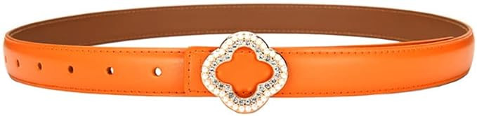 SPOMUNT Women's Crystal Decoration Four Leaf Clover Buckle Design Leather Belt, Womens Belts for ... | Amazon (US)
