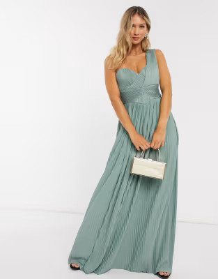 ASOS DESIGN Premium one shoulder pleated panel maxi dress in spearmint | ASOS (Global)