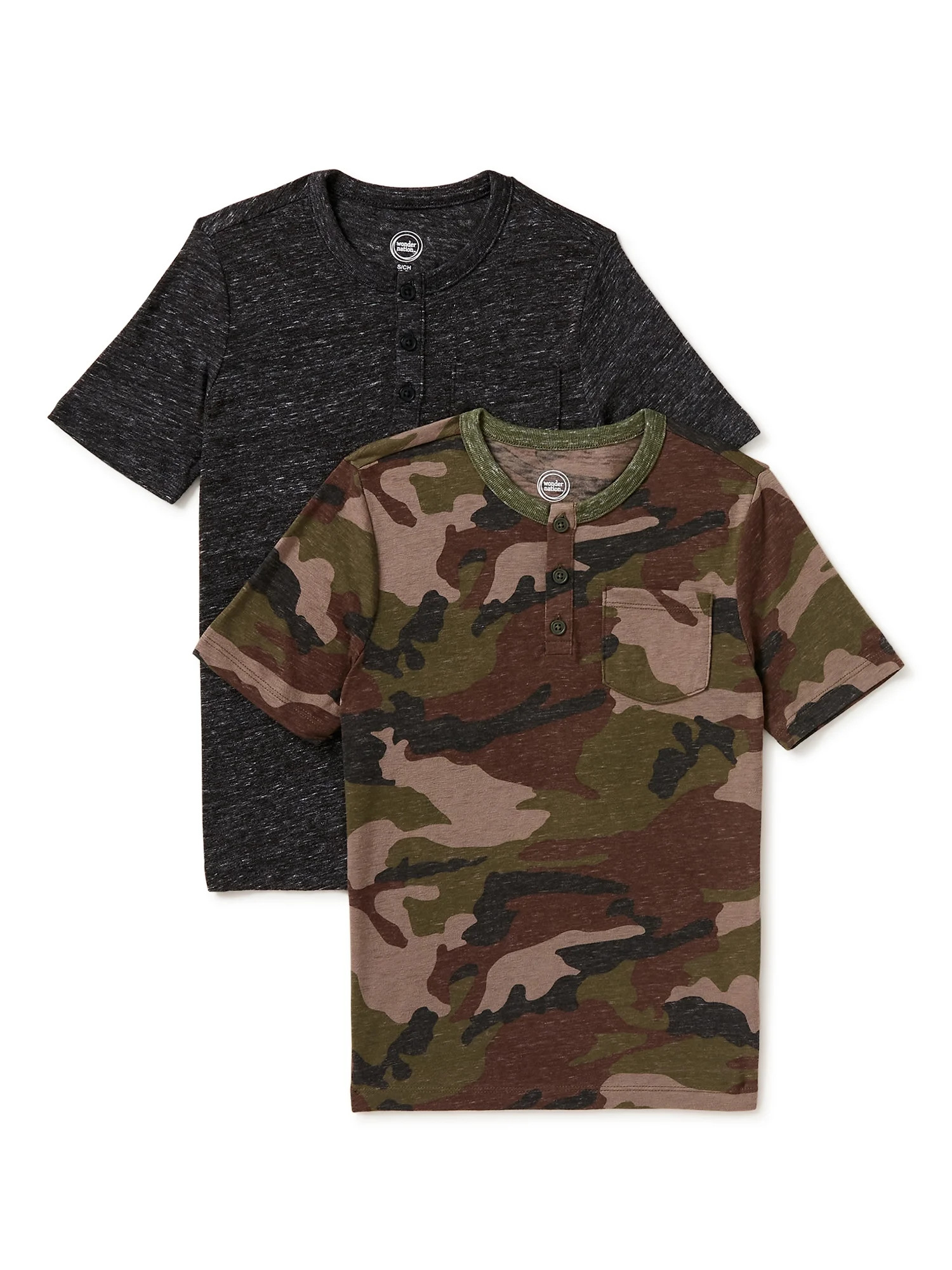 Wonder Nation Boys Short Sleeve Button Knit Henley, 2-Pack, Sizes 4-18 & Husky | Walmart (US)